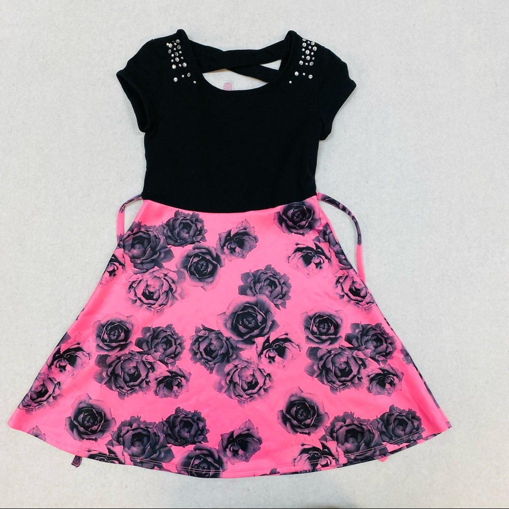 Justice flare floral and black dress